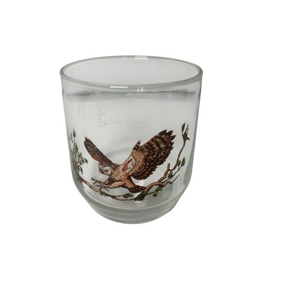 Vintage American Wildlife Low Ball Glasses Sunoco - Spotted Owl  - Set of Two - Picture 3 of 8